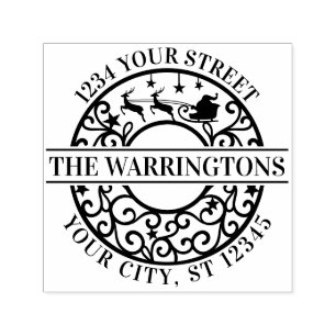 Christmas Santa Sleigh Lacy Filigree Name Address Self-inking Stamp