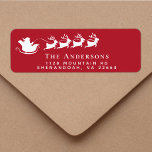 Christmas Santa Sleigh Reindeer Red Return Address<br><div class="desc">Fun red return address label for the Christmas holiday season featuring a white silhouette of reindeers flying Santa's sleigh through air,  and your family name and address in simple modern white typography.</div>