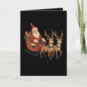 Christmas Santa Sleigh Reindeer Xmas Holiday Card