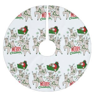 christmas santa sloth llamas brushed polyester tree skirt
