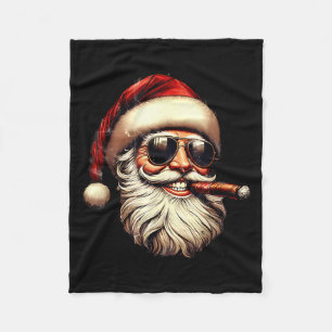 Christmas Santa Smoking Cigar With Sungl Cigar Smo Fleece Blanket
