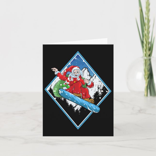 Christmas Santa Snowboarding  Card (Front)