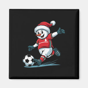 Christmas Santa Snowman Playing Soccer Funny Toddl Magnet