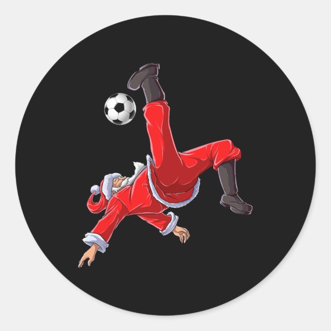 Christmas Santa Soccer Bicycle Kick Xmas Boys Men  Classic Round Sticker (Front)