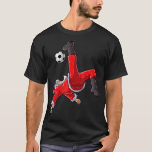 Christmas Santa Soccer Bicycle Kick Xmas Boys Men  T-Shirt
