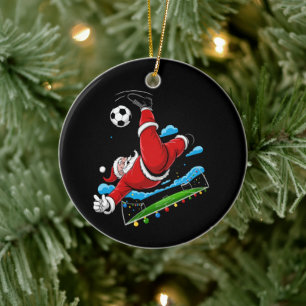 Christmas Santa Soccer Bicycle Kick Xmas Sports Ceramic Tree Decoration
