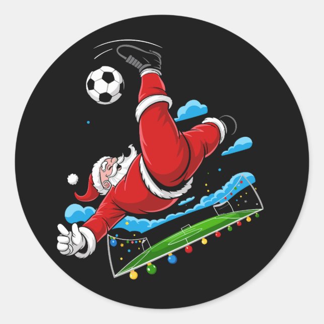 Christmas Santa Soccer Bicycle Kick Xmas Sports Classic Round Sticker (Front)