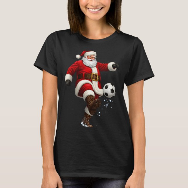 Christmas Santa Soccer Player Football Festive Mer T-Shirt (Front)