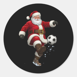 Christmas Santa Soccer Player Footbyll Festive Mer Classic Round Sticker