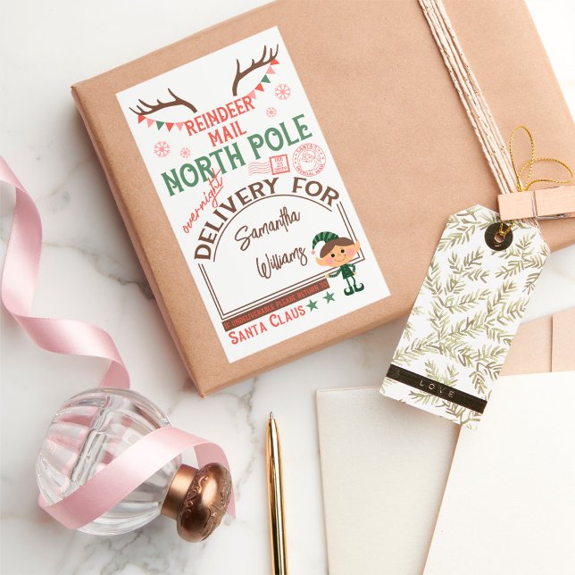 Christmas Santa special delivery with name  Rectangular Sticker (Creator Uploaded)