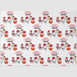 Christmas Santa Sports Athletic Balls Custom Name Tissue Paper