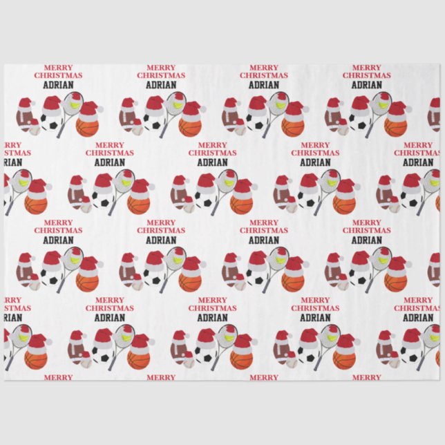 Christmas Santa Sports Athletic Balls Custom Name  Tissue Paper (Front)