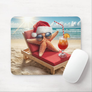 Christmas Santa Stafish On a Chaise Lounge Mouse Pad
