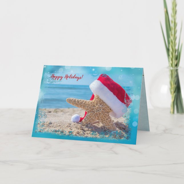 Christmas Santa starfish in sand Card (Front)