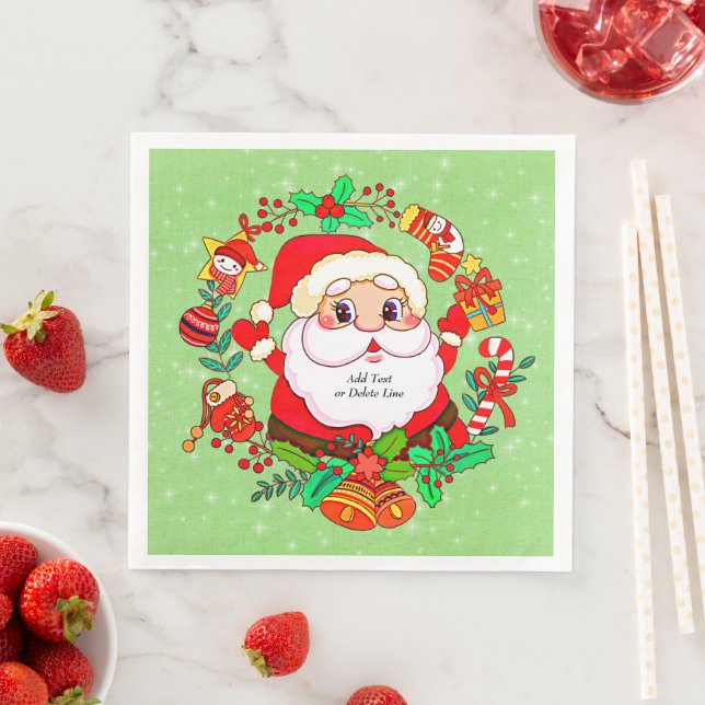 Christmas Santa Stocking Cane Present Holly Napkin (Insitu)