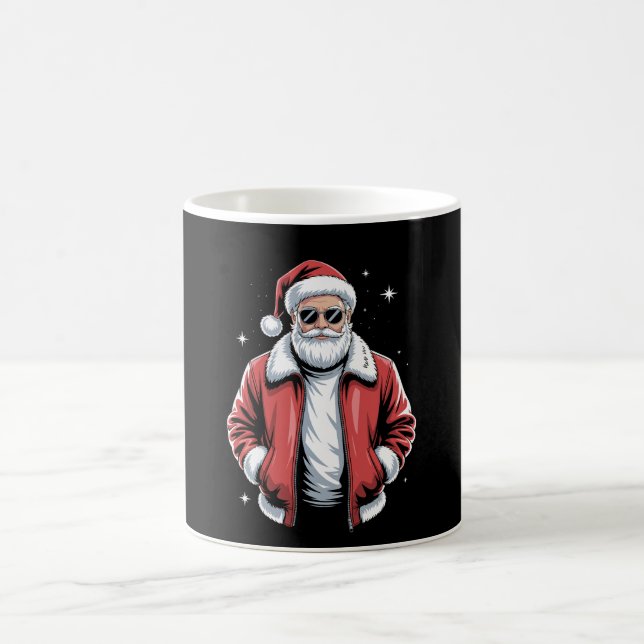 Christmas Santa Sunglasses Leather Jacket Bomber Coffee Mug (Center)