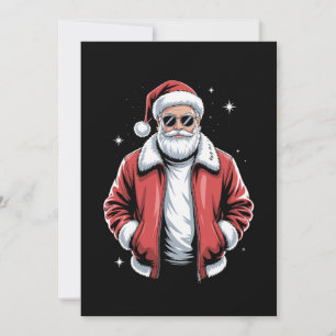 Christmas Santa Sunglasses Leather Jacket Bomber Invitation