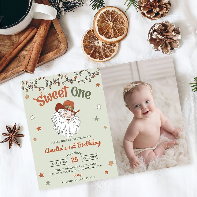 Christmas Santa Sweet One Birthday Party Photo  Invitation (Creator Uploaded)