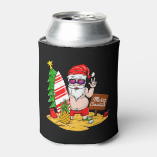 Christmas Santa T-Shirt Beach Sun Can Cooler
