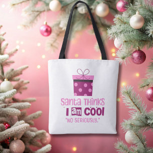 Christmas Santa Thinks ... Pink and Burgundy Tote