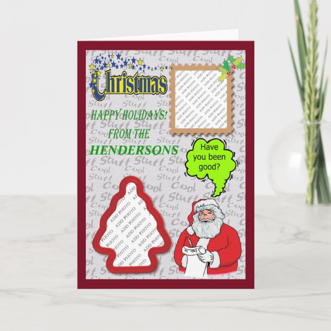 Christmas Santa & Tree Add Photos Holiday Card (Front)