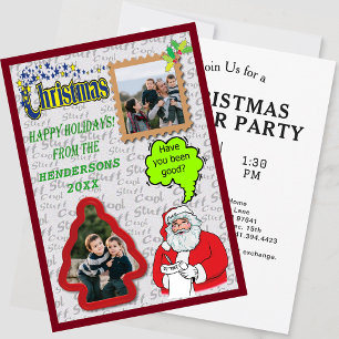 Christmas Santa & Tree Add Two Photos Holiday Invitation