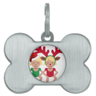 christmas santa twins emoji pet name tag
