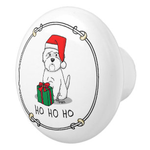 Christmas Santa West Highland White Terrier Westie Ceramic Knob