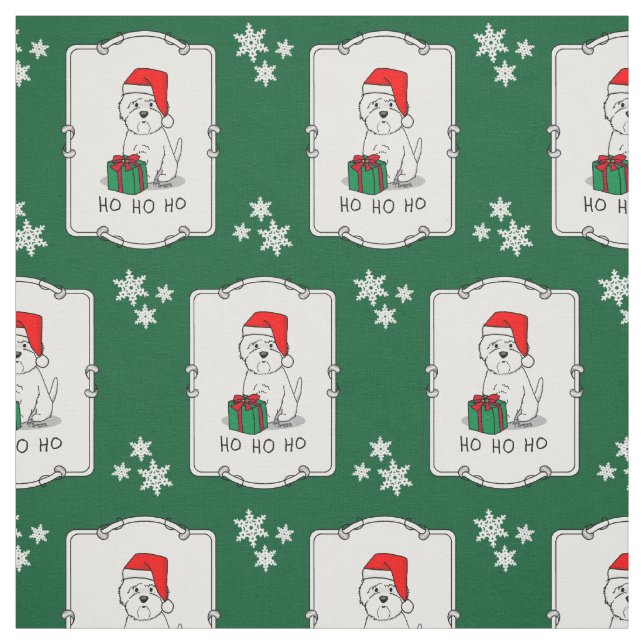 Christmas Santa West Highland White Terrier Westie Fabric (Swatch)