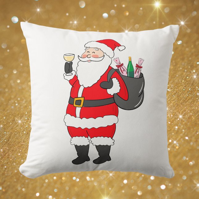 Christmas Santa White Wine Lover Festive Cushion (Creator Uploaded)