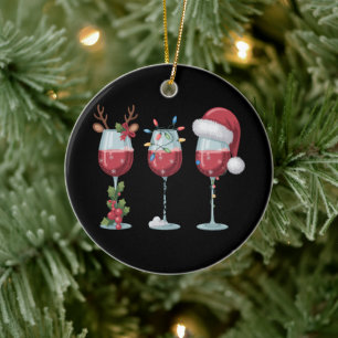 Christmas Santa Wine Glass Holiday Season Drinking Ceramic Tree Decoration