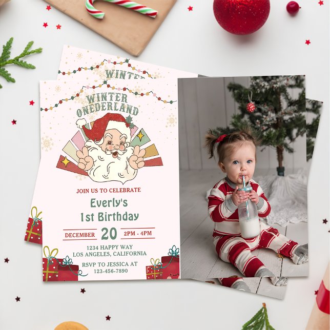 Christmas Santa Winter Onederland Birthday Photo Invitation (Creator Uploaded)