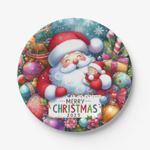 Christmas Santa With Baby  Paper Plate