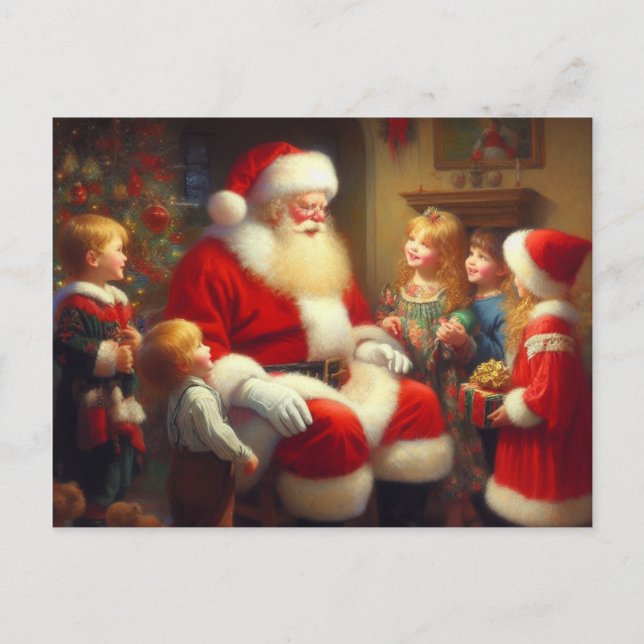 Christmas Santa with Children 3 Holiday Postcard (Front)