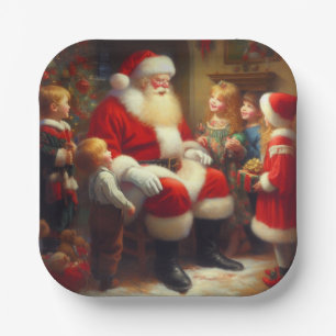 Christmas Santa with Children 3 Paper Plate