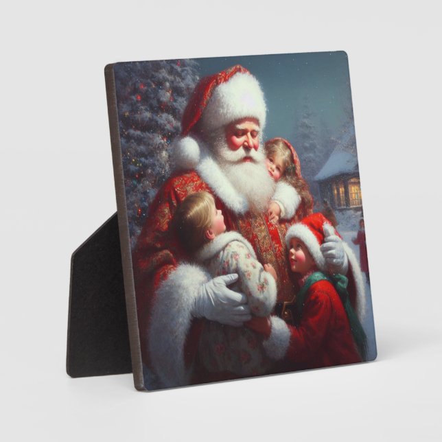 Christmas Santa with Children 4 Plaque (Front)