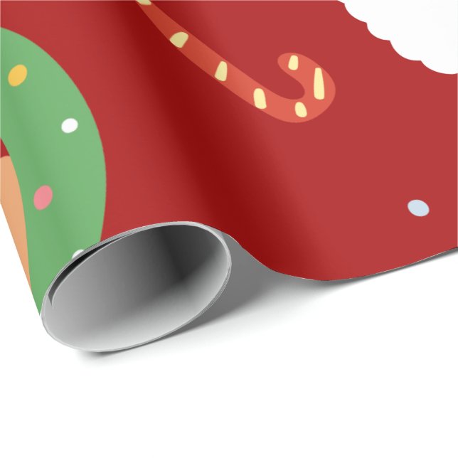 Christmas Santa with Friends and Candy Canes Wrapping Paper (Roll Corner)