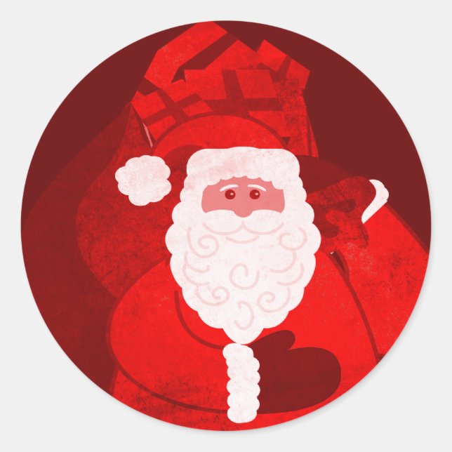 Christmas Santa with presents round red sticker (Front)