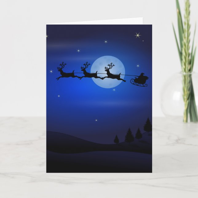 Christmas Santa with Reindeer Holiday Card (Front)