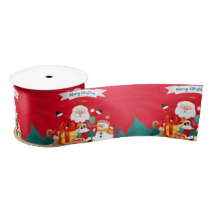 Christmas Santa with Snowman and Presents Satin Ribbon
