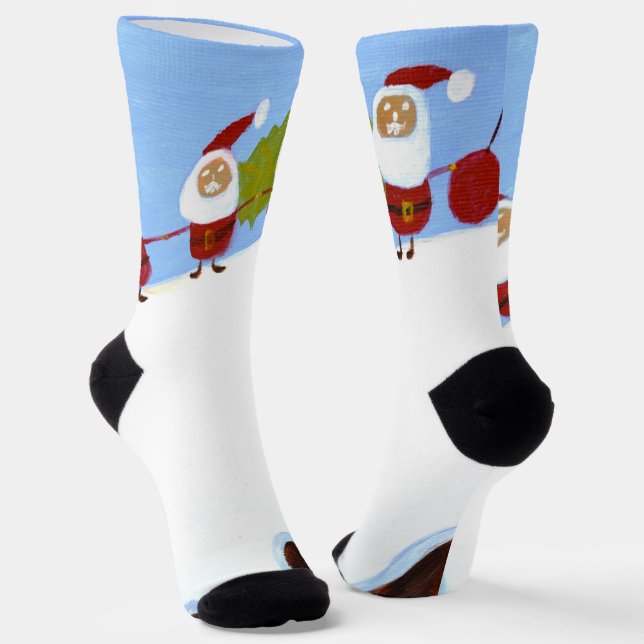 Christmas Santas and Christmas Pudding Socks  (Angled)