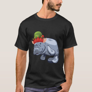 Christmas Santa'S Elf Hat Sea Cow Manatee Gift T-Shirt