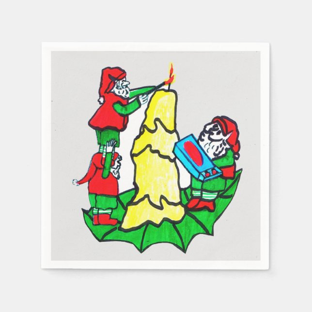 CHRISTMAS SANTA'S ELVES DECORATING NAPKIN (Front)