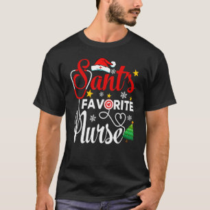 Christmas Santa's Favorite Nurse Santa Hat Xmas L T-Shirt