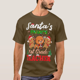 Christmas Santas Favourite 1st Grade Teacher Reind T-Shirt