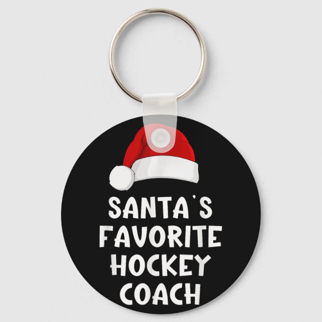 Christmas Santas Favourite Hockey Coach Funny Xmas Key Ring (Front)