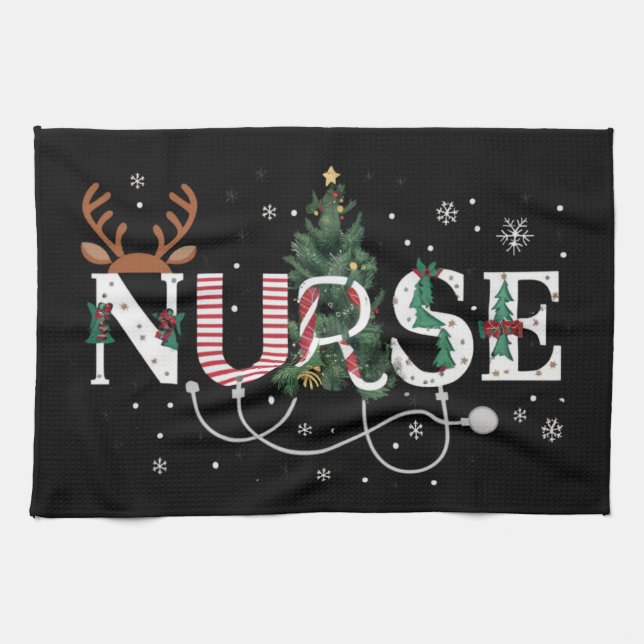 Christmas Santa's Favourite Nurse Xmas Gifts Holid Tea Towel (Horizontal)