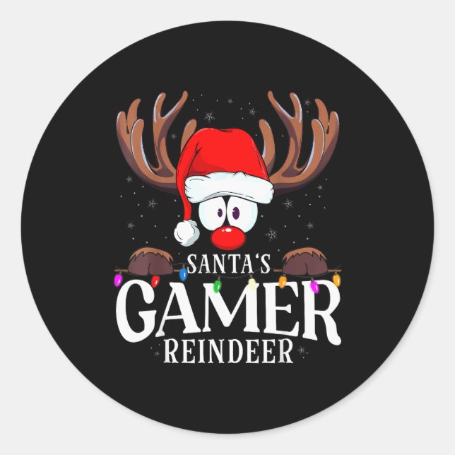 Christmas Santa's Gamer Reindeer Matching X-mas  Classic Round Sticker (Front)