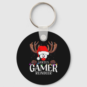 Christmas Santa's Gamer Reindeer Matching X-mas  Key Ring