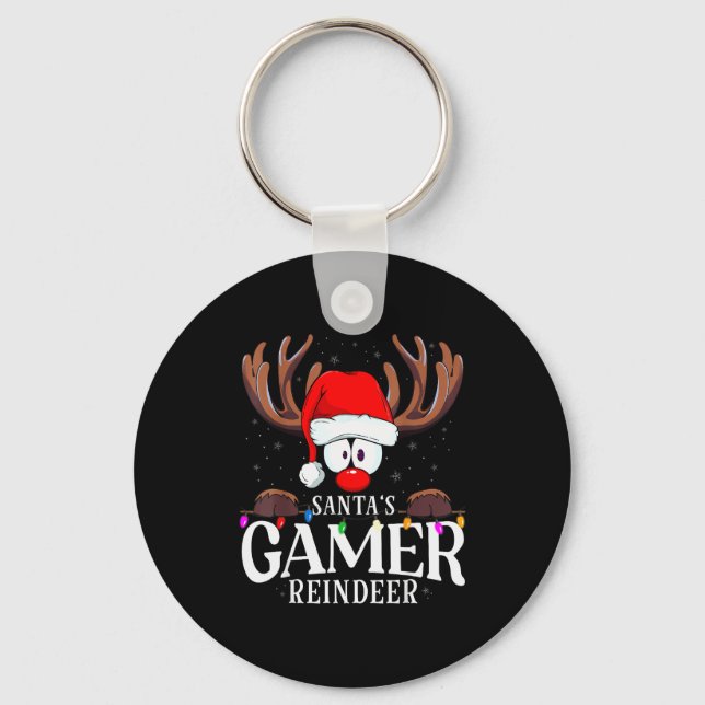 Christmas Santa's Gamer Reindeer Matching X-mas  Key Ring (Front)